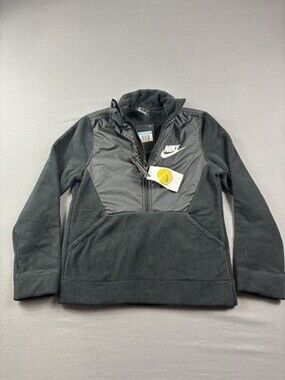 Nike Jacket Youth Boys Small Black Fleece 1/2 Zip Pullover Soft BQ0462-010